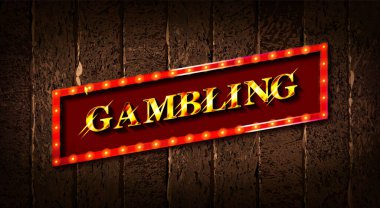 Nakit oyun. Altın çerçeve, Banner Vector illüstrasyonu. Ahşap bir duvarın arkasında