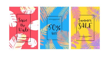 Moda Yaz Tropikal Yaprak Vektör Tasarımı. Renkli bir arkaplanda. Bir dizi şablon.