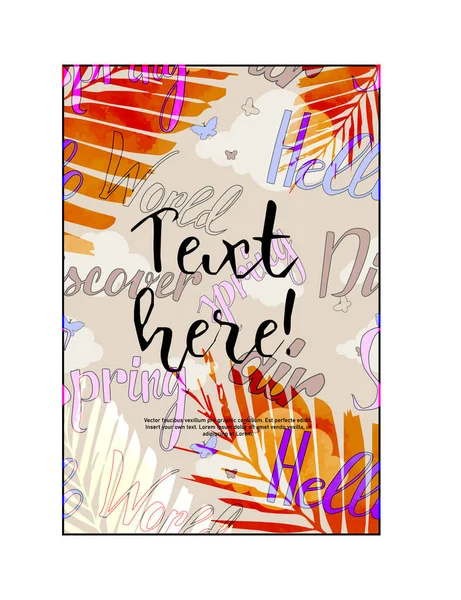 Banner Your Text Background Palm Leaves Cheerful Inscriptions Vector Illustration — Stock Vector