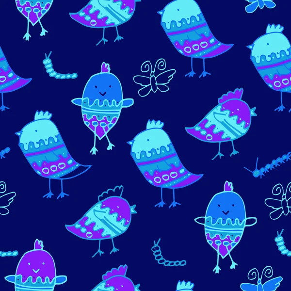 Mignon motif floral sans couture coloré avec hibou et oiseau — Image vectorielle