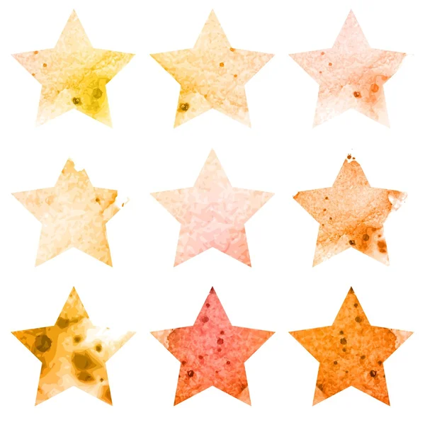 Splendente acquerello stelle icona impostata. Illustrazione vettoriale — Vettoriale Stock