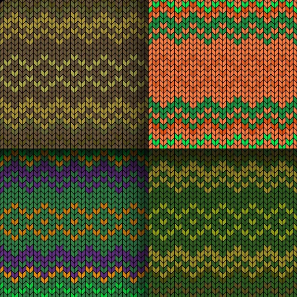 Set of seamless knitted patterns — Stock Vector