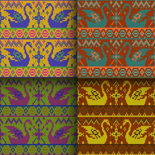 Set of seamless knitted patterns — Stock Vector