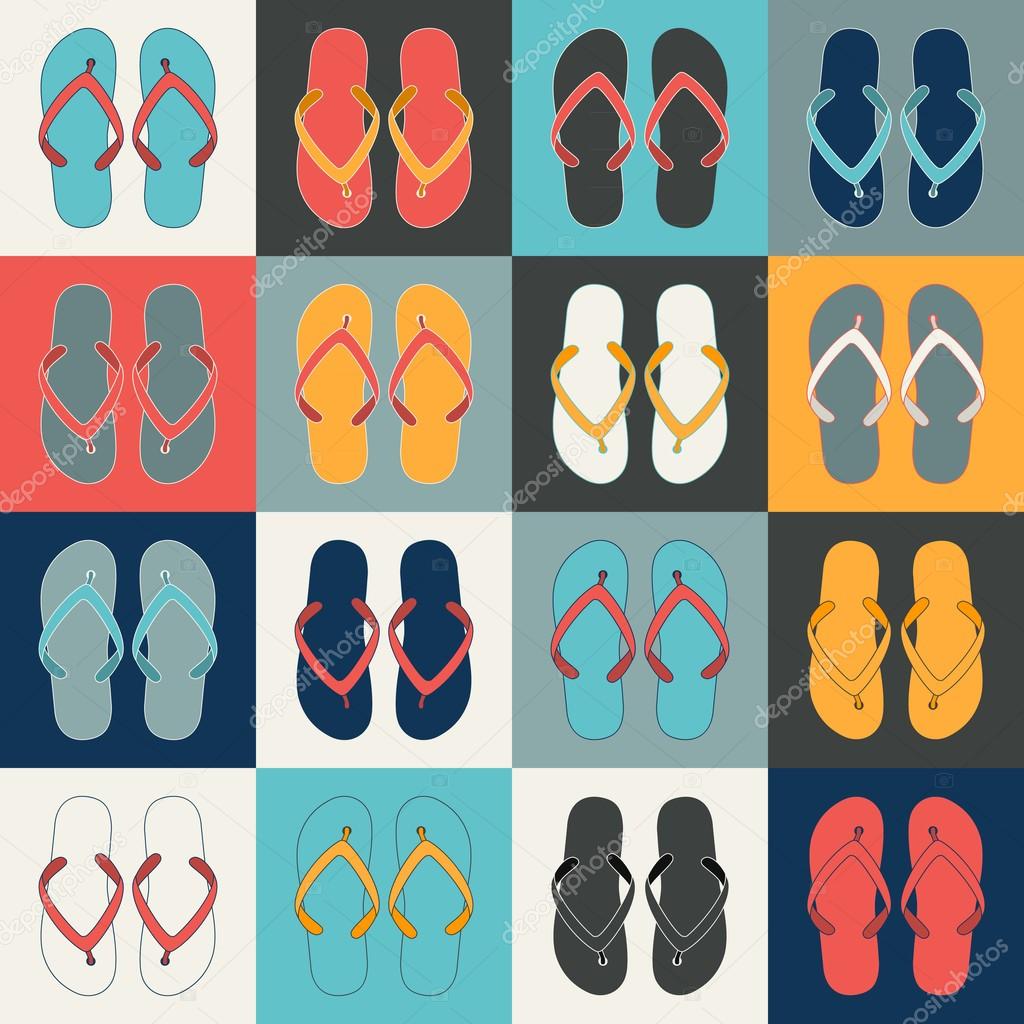 Pop Art style flip flops in a colorful checkerboard design.