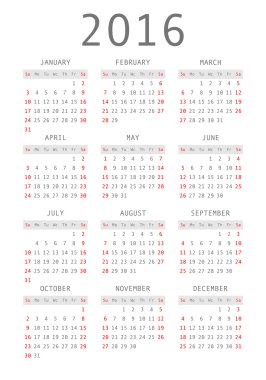 Vektör takvim kılavuzunu 2016 için. Titiz tasarım.