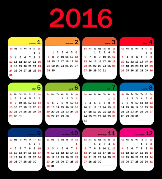 Vector calendar grid for 2016. Rigorous design. — Stock Vector