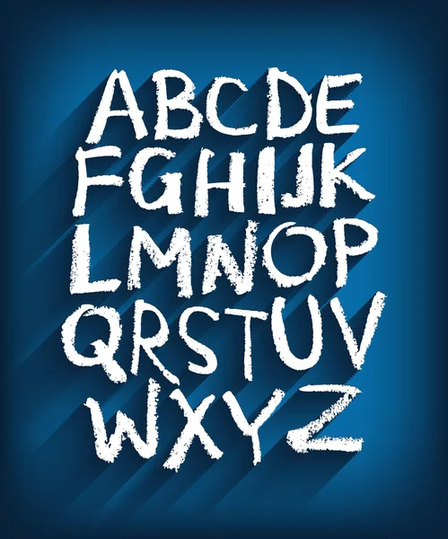 Alphabet anglais écrit à la main et fond bleu — Image vectorielle