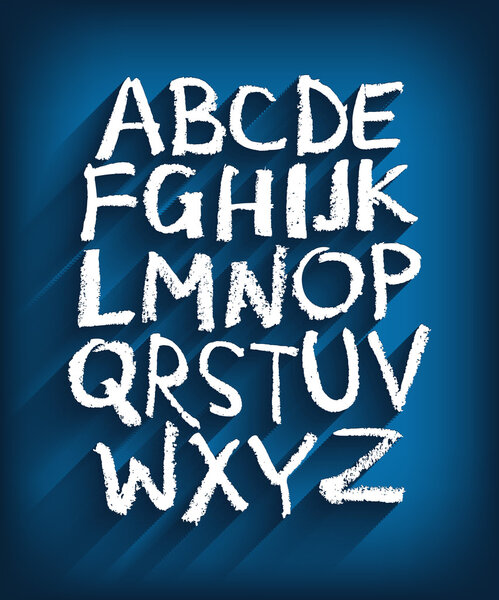 Handwritten English alphabet and a blue background