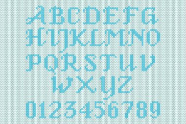 Mavi örgü alfabesi ve rakamlar
