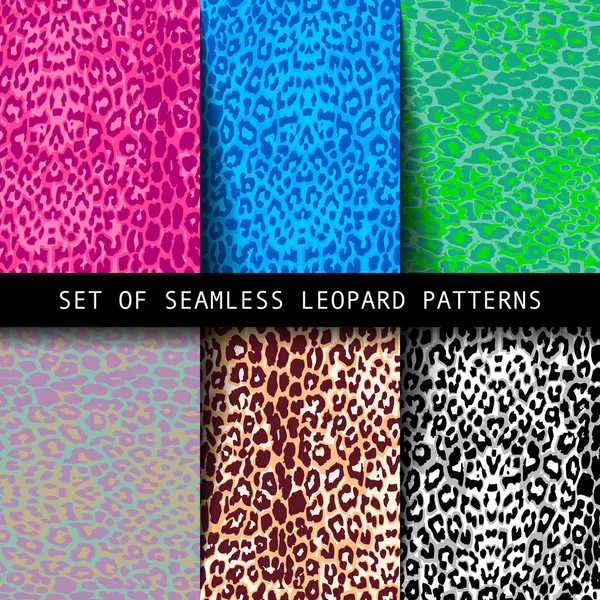 Set van leopard naadloze patronen. — Stockvector