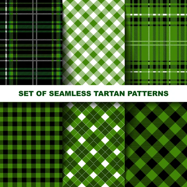 Uppsättning sömlös tartan mönster. Grön version. — Stock vektor