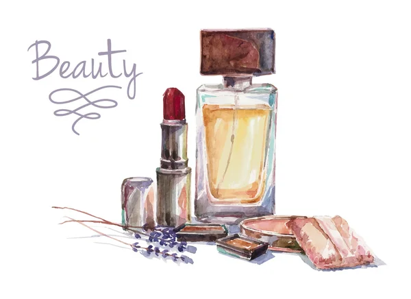 Desenho de cosméticos aquarela —  Vetores de Stock
