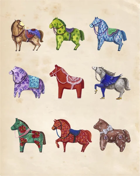 Ensemble de chevaux colorés — Image vectorielle
