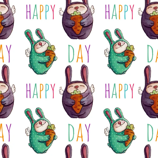 Bunnies with carrots. Happy day. — Wektor stockowy