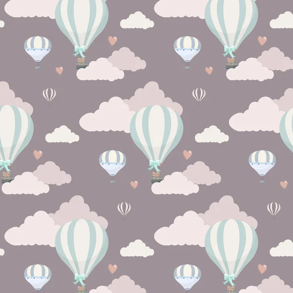 Lovely seamless pattern with clouds and balloons — Stockový vektor