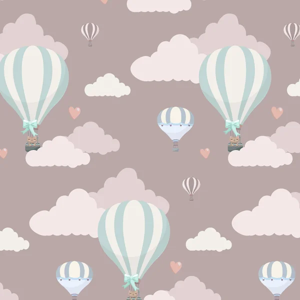 Lovely seamless pattern with clouds and balloons — ストックベクタ