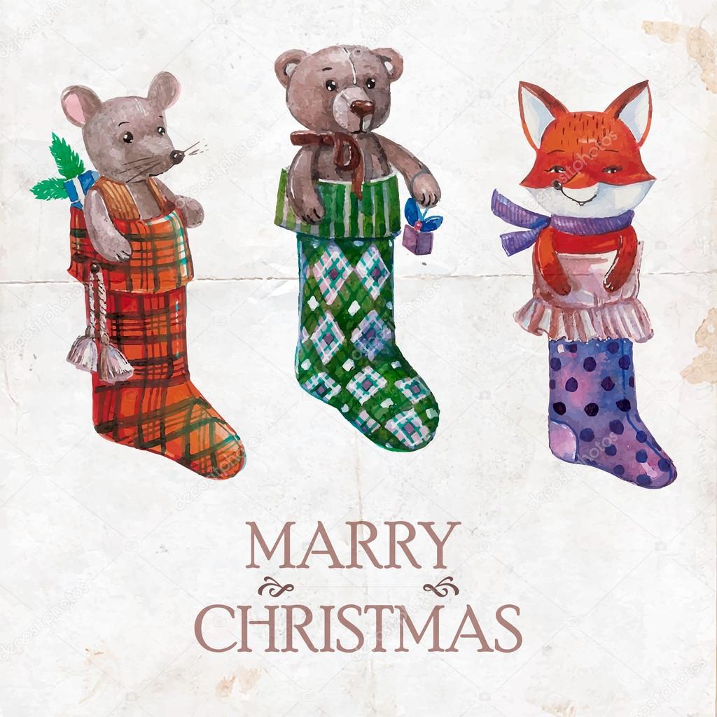 Christmas decoration toys in socks.