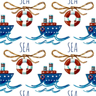 Seamless watercolor pattern with boats
