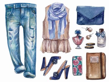 Collage of summer or spring girl clothing