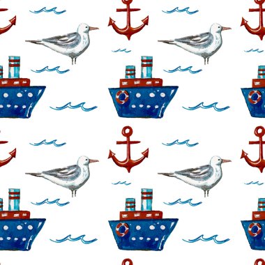 Seamless watercolor pattern with boats