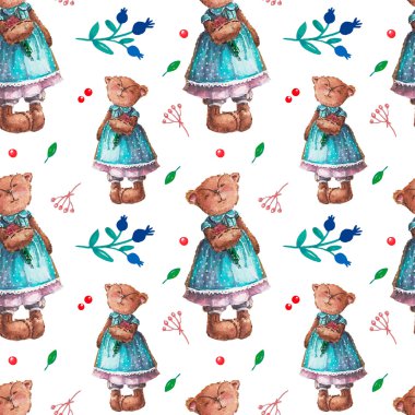 Sulu Boya şirin oyuncak ayılar ile desen.