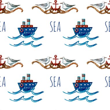 Seamless watercolor pattern with boats