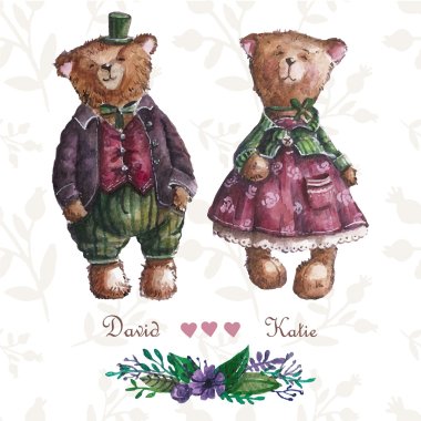 Cute teddy bears couple. clipart