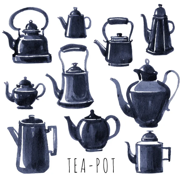 Hrnce čaje akvarel — Stockový vektor