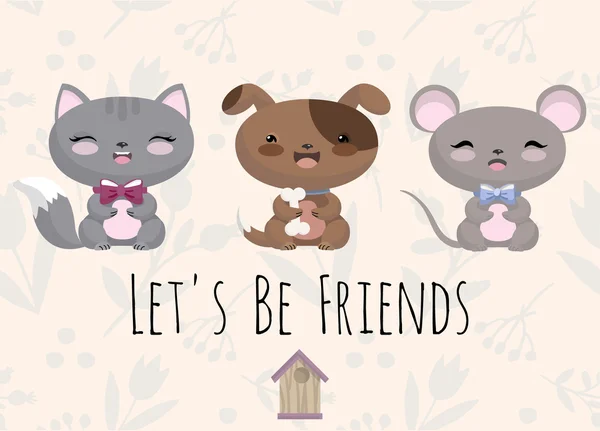 Petit chien, chaton et souris - amis — Image vectorielle