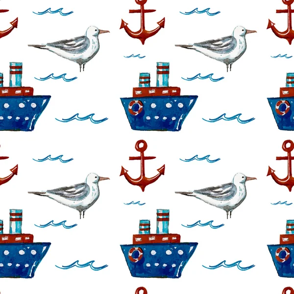 Seamless watercolor pattern with boats — Διανυσματικό Αρχείο