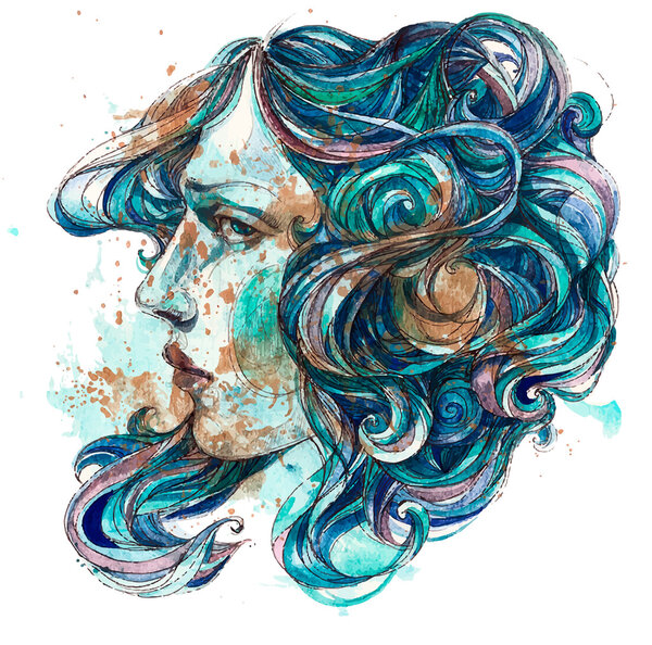 Watercolor Beautiful girl face — Stock Vector