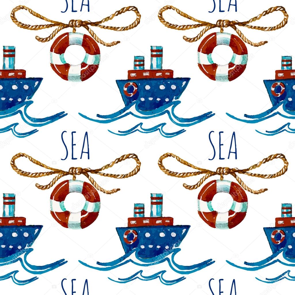 Seamless watercolor pattern with boats