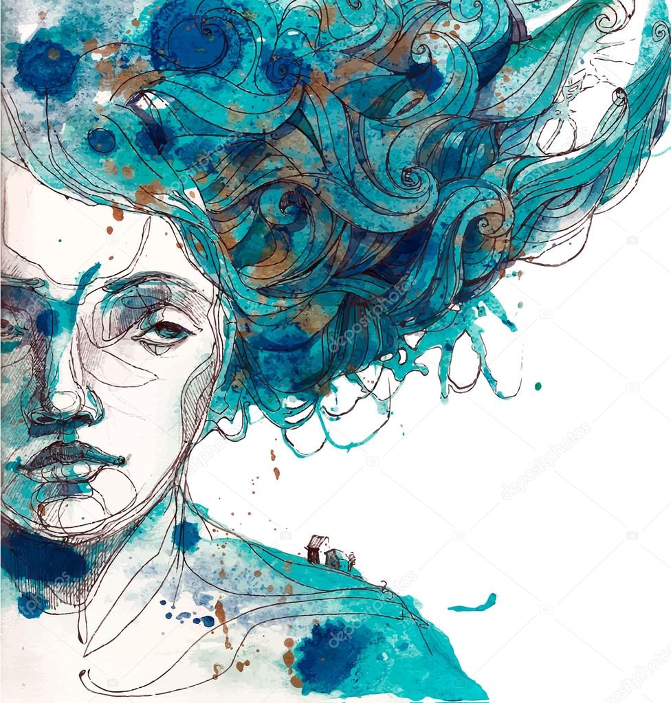 beautiful girls face watercolor stock vector yanafefelova watercolor illustration