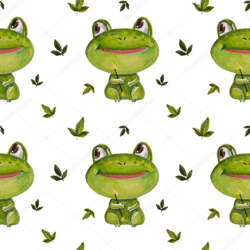 Pattern with watercolor little frogs Stock Vector by ©YanaFefelova
