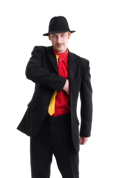 Mann in Anzug und Hut auf Weiß — Stockfoto