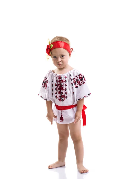 Little girl in the Ukrainian national clothes isolated on white — Stock Photo, Image