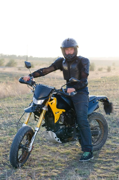 Rider on sport bike for enduro on motocross track — Stock Photo, Image