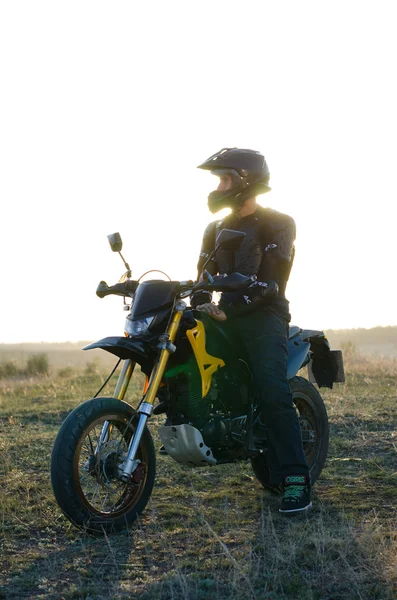 Rider on sport bike for enduro on motocross track — Stock Photo, Image