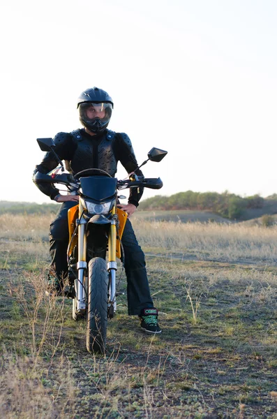 Rider on sport bike for enduro on motocross track — Stock Photo, Image