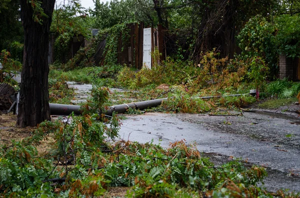 Lampadaire tombé pendant la tempête de vent — Photo