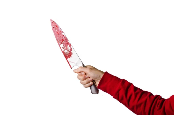 Mano sosteniendo un cuchillo sangriento — Foto de Stock