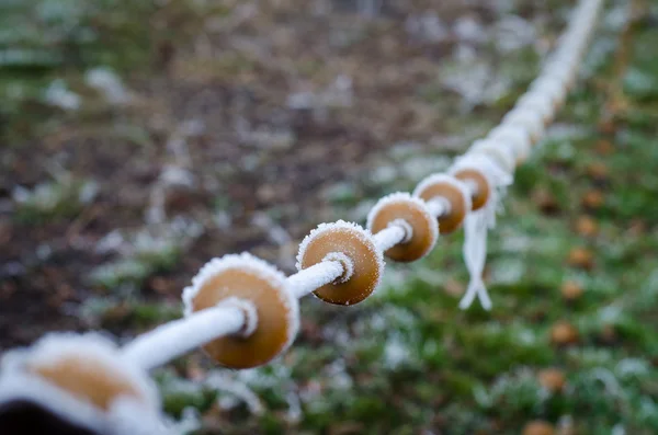 Winter composition rope covered with frost, macro imaging — Stock Photo, Image