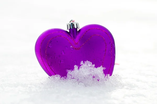 Valentines day glass heart in the snow background — Stock Photo, Image