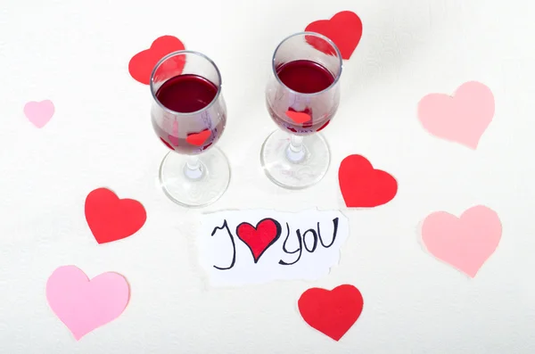 Valentines day, glasses of red wine — Stock Photo, Image