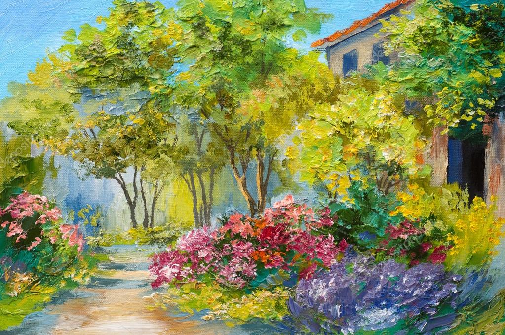 Oil Painting house in the summer forest — Stock Photo © Max5799 107568732