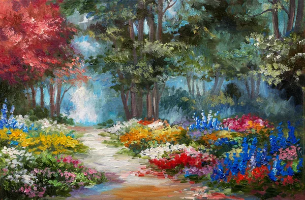 Oil painting landscape - colorful forest — Stock Photo, Image