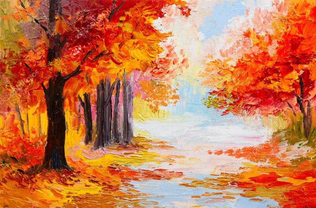 Paysage peinture   l huile for t  d automne color e image 