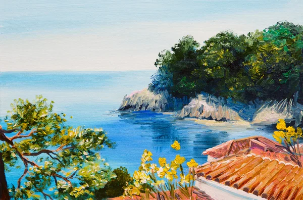 Pittura ad olio - casa vicino al mare — Foto Stock