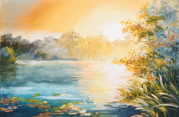 Pittura - tramonto sul lago — Foto Stock