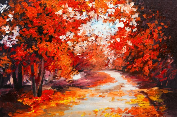 Oil painting landscape - colorful autumn forest — Stock Photo, Image